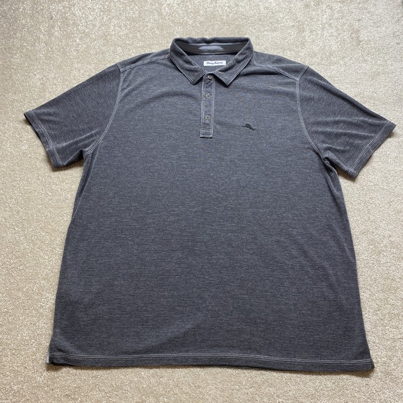 Tommy Bahama Polo Shirt Mens 2XL Gray‎ Striped TENCEL Recycled Polyester Golf - Picture 1 of 11